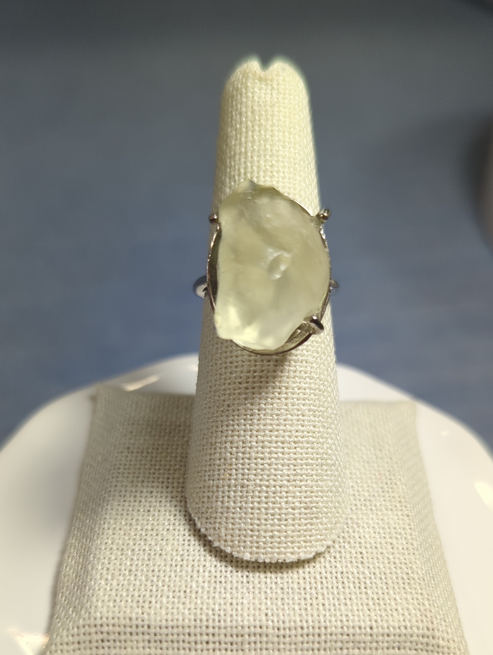 Libyan Desert Glass 925 Sterling Adjustable Ring Sz 6-8